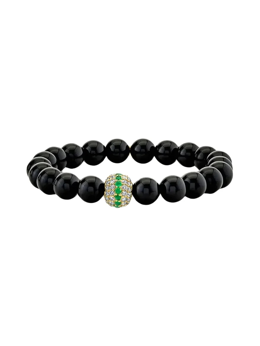 14K Malachite Bead Bracelet with Diamonds and Emeralds 14K Malachite Bead Bracelet with Diamonds and Emeralds