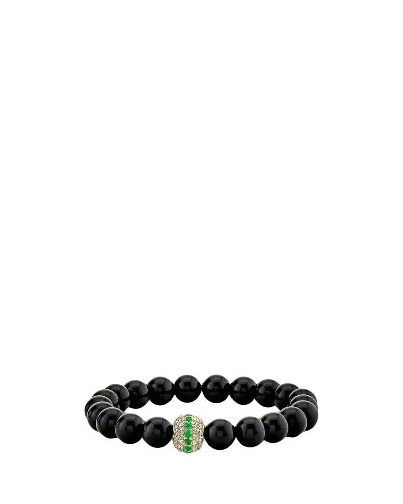 Sydney Evan 14K Malachite Bead Bracelet with Diamonds and Emeralds