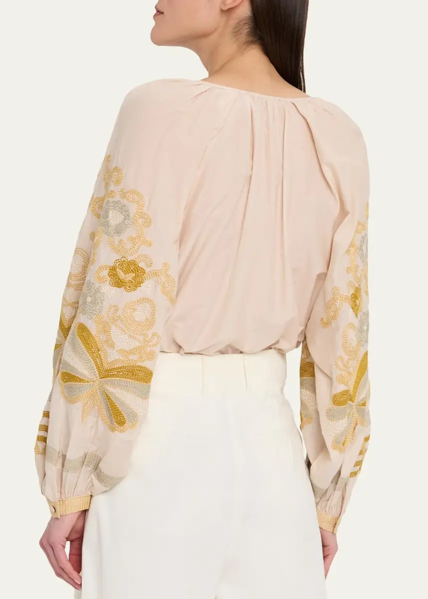 Kobi Halperin Addie Embroidered Cotton-Silk Blouse | Thumbnail 3 Kobi Halperin Addie Embroidered Cotton-Silk Blouse | Thumbnail 3