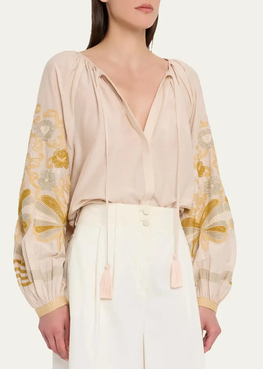 Kobi Halperin Addie Embroidered Cotton-Silk Blouse | Thumbnail 4 Kobi Halperin Addie Embroidered Cotton-Silk Blouse | Thumbnail 4