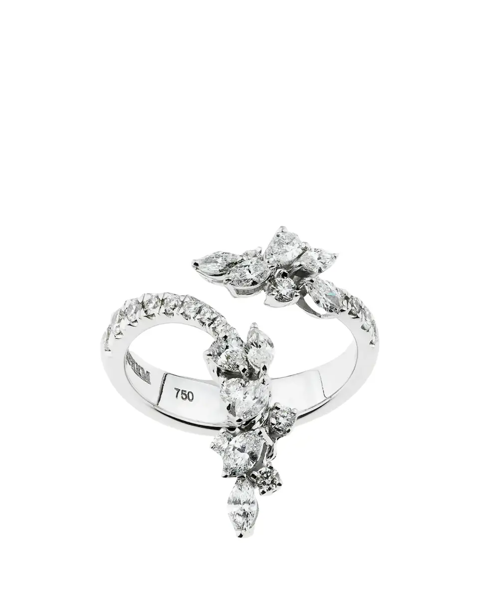 YEPREM 18K White Gold Diamond Cluster Bypass Ring, 1.05tcw | Thumbnail 2 YEPREM 18K White Gold Diamond Cluster Bypass Ring, 1.05tcw | Thumbnail 2