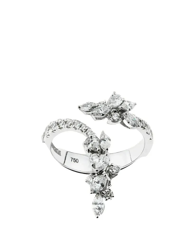 18K White Gold Diamond Cluster Bypass Ring, 1.05tcw
