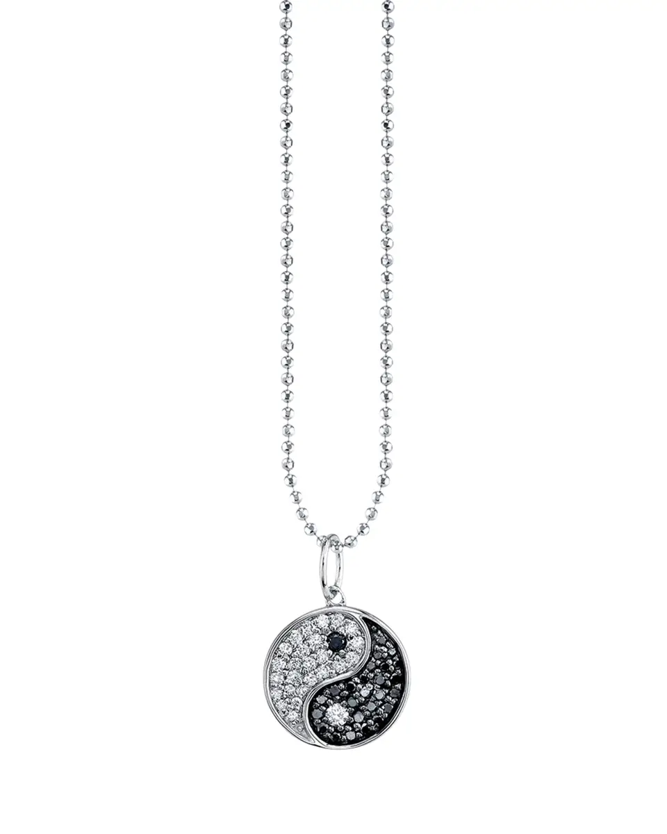 Sydney Evan Ying Yang 14K Gold Black & White Diamond Charm Necklace | Thumbnail 2