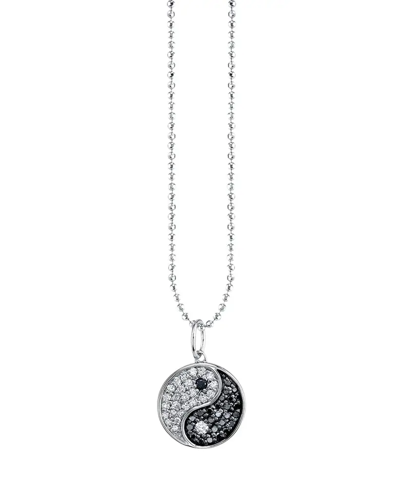 Sydney Evan Ying Yang 14K Gold Black & White Diamond Charm Necklace