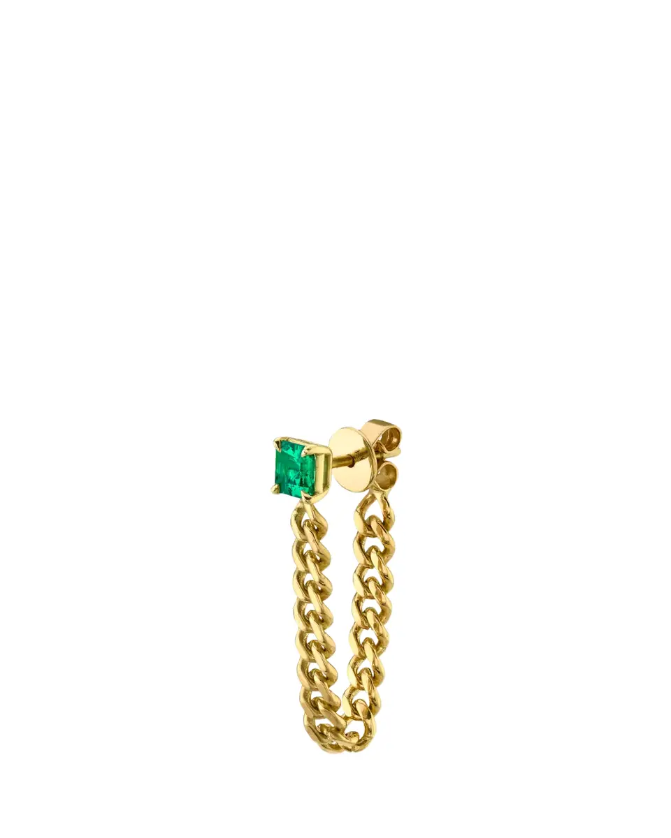 Anita Ko 18K Yellow Gold Colombian Emerald Cuban Link Loop Earring, Single | Thumbnail 2 Anita Ko 18K Yellow Gold Colombian Emerald Cuban Link Loop Earring, Single | Thumbnail 2