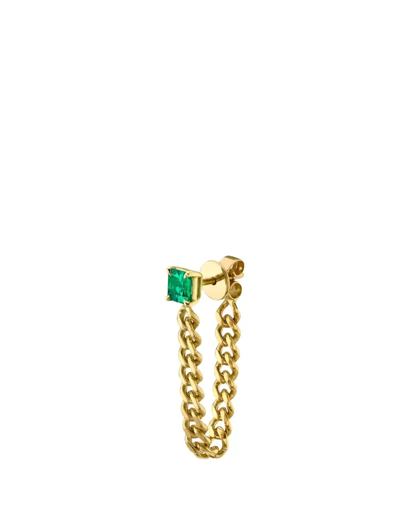 Anita Ko 18K Yellow Gold Colombian Emerald Cuban Link Loop Earring, Single