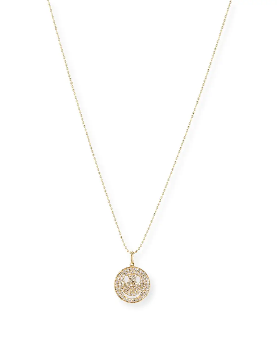 Sydney Evan 14K Medium Happy Face Necklace with Diamonds