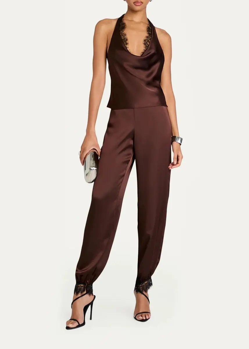 SEROYA Priya Lace-Trim Satin Harem Pants | Thumbnail 2 SEROYA Priya Lace-Trim Satin Harem Pants | Thumbnail 2