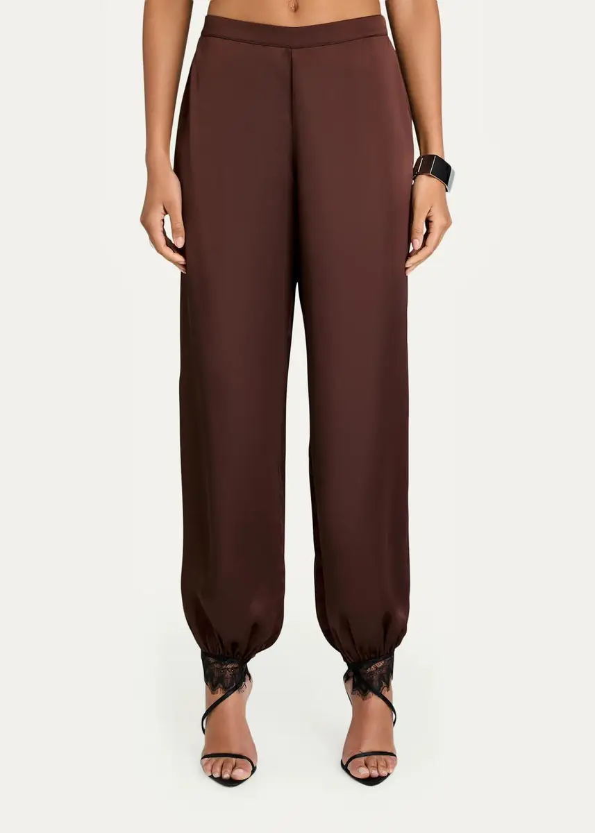 SEROYA Priya Lace-Trim Satin Harem Pants | Thumbnail 4 SEROYA Priya Lace-Trim Satin Harem Pants | Thumbnail 4