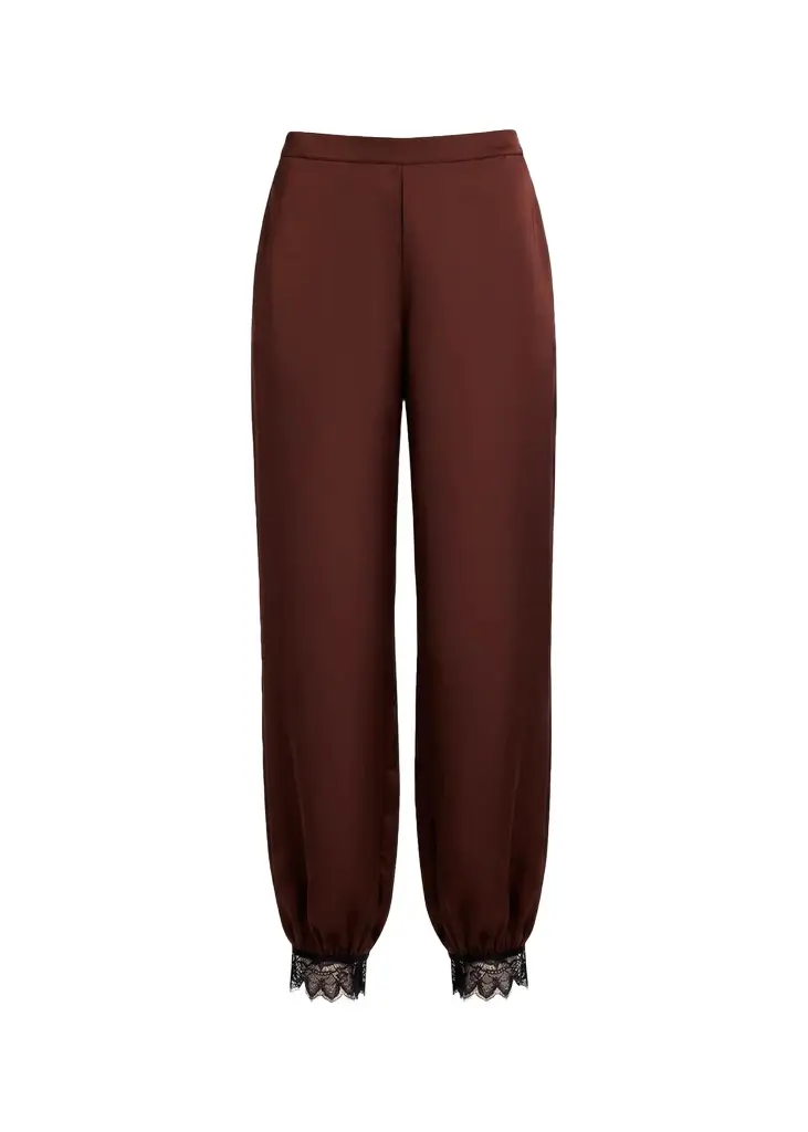 SEROYA Priya Lace-Trim Satin Harem Pants
