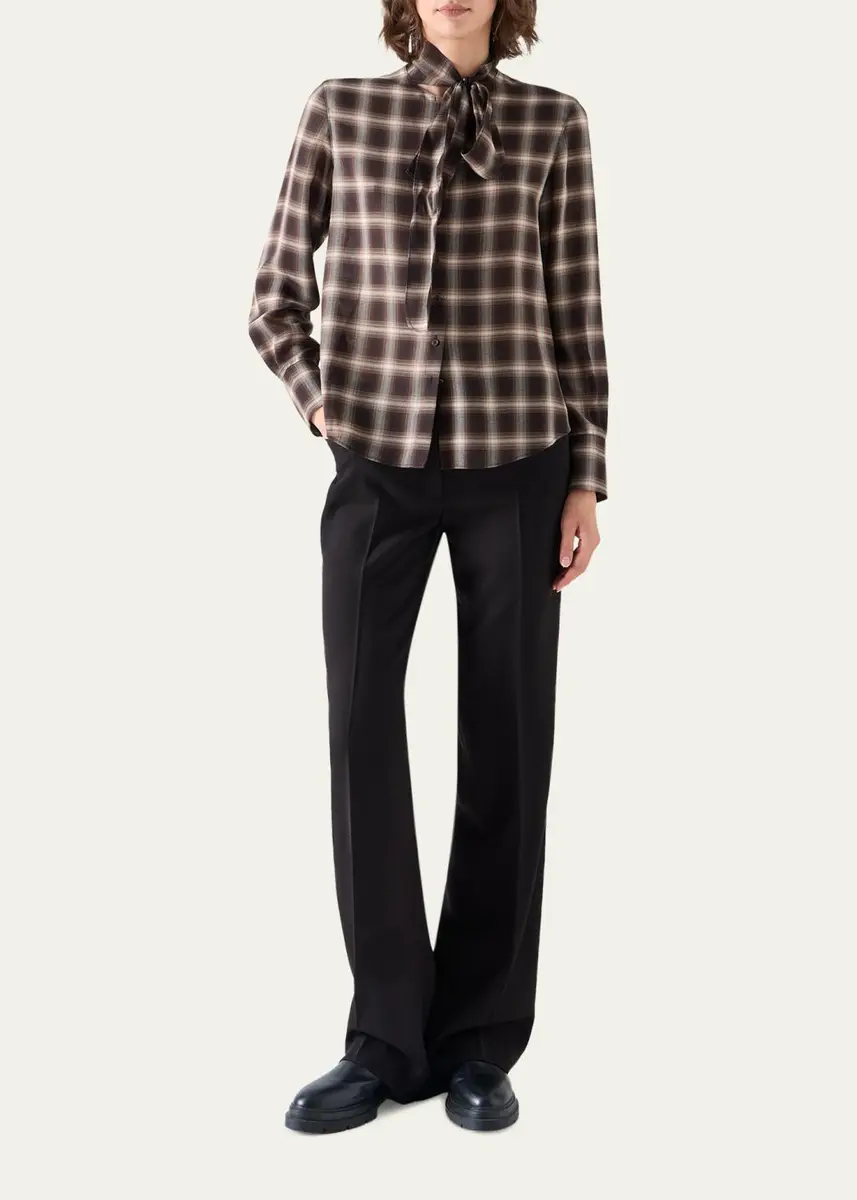 Akris punto Multicolor Plaid Scarf-Neck Button-Down Blouse | Thumbnail 2 Akris punto Multicolor Plaid Scarf-Neck Button-Down Blouse | Thumbnail 2
