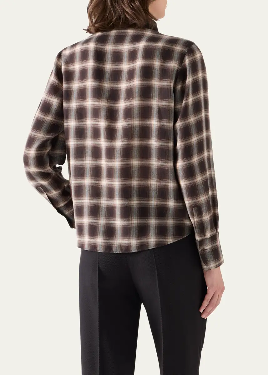 Akris punto Multicolor Plaid Scarf-Neck Button-Down Blouse | Thumbnail 3 Akris punto Multicolor Plaid Scarf-Neck Button-Down Blouse | Thumbnail 3