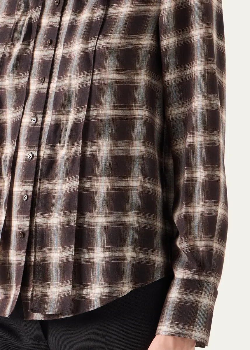 Akris punto Multicolor Plaid Scarf-Neck Button-Down Blouse | Thumbnail 5 Akris punto Multicolor Plaid Scarf-Neck Button-Down Blouse | Thumbnail 5
