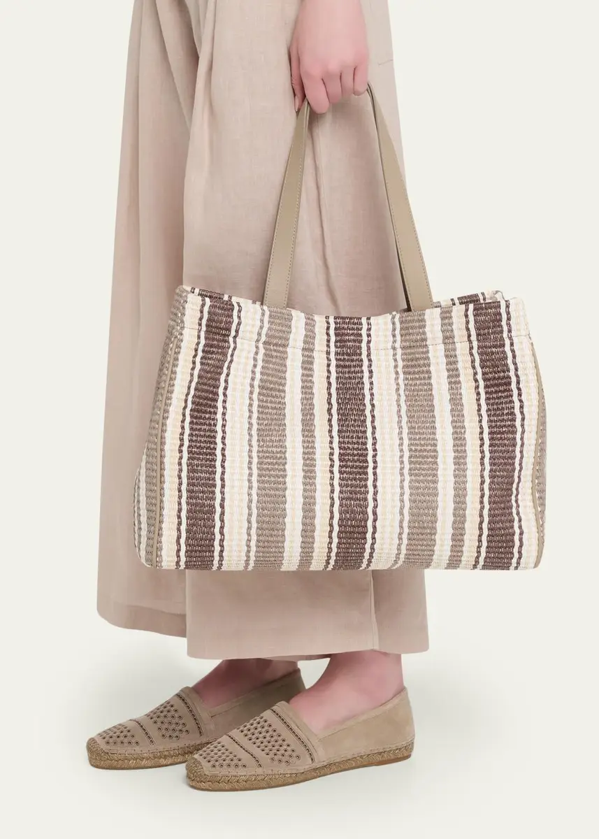 Brunello Cucinelli Striped Raffia Tote Bag | Thumbnail 2 Brunello Cucinelli Striped Raffia Tote Bag | Thumbnail 2