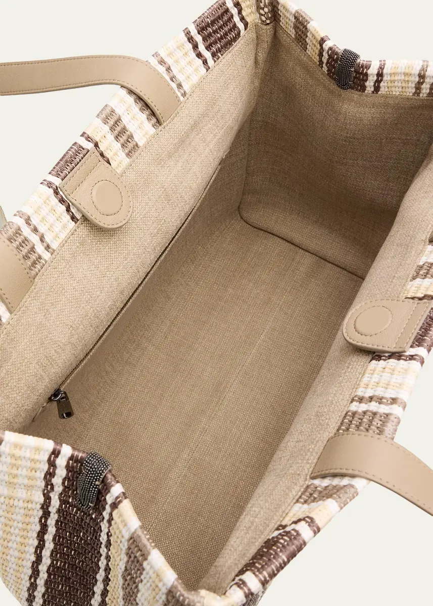 Brunello Cucinelli Striped Raffia Tote Bag | Thumbnail 4 Brunello Cucinelli Striped Raffia Tote Bag | Thumbnail 4