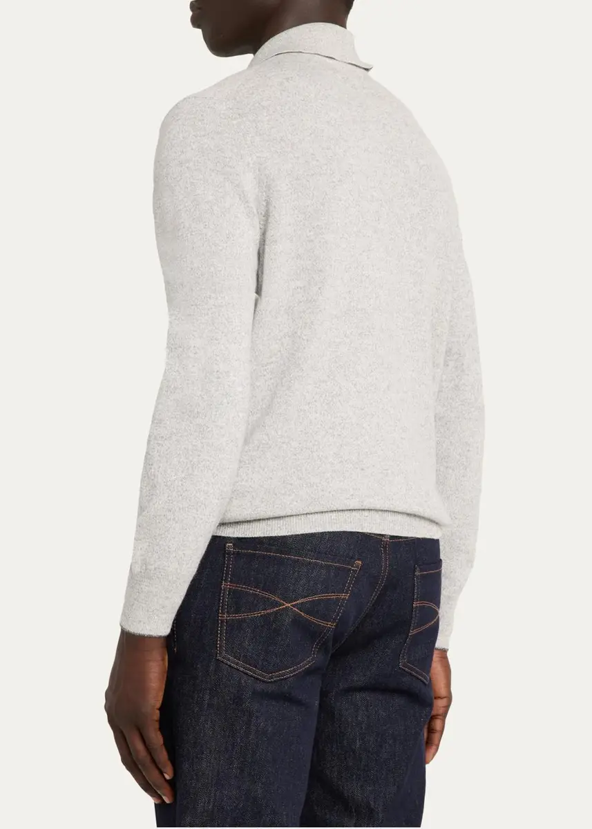 Brunello Cucinelli Men's Cashmere Long-Sleeve Polo Shirt | Thumbnail 3 Brunello Cucinelli Men's Cashmere Long-Sleeve Polo Shirt | Thumbnail 3