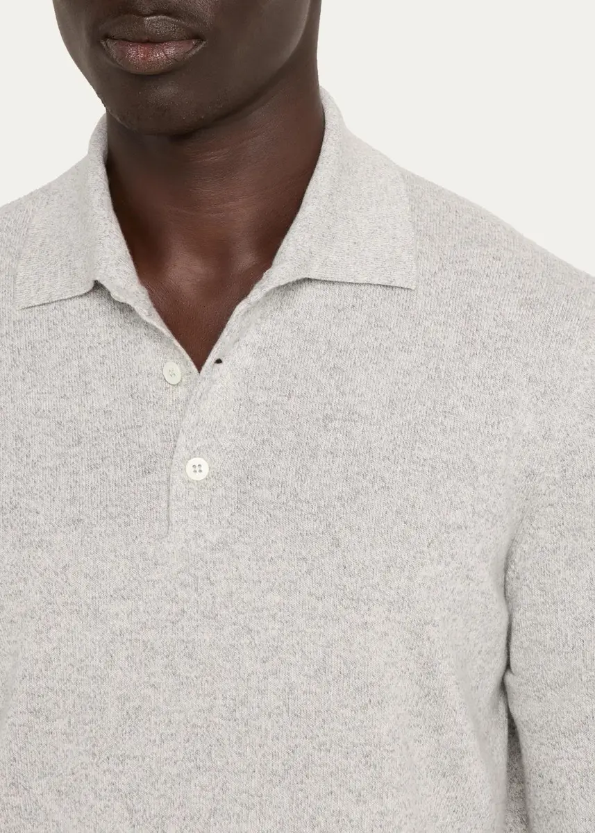 Brunello Cucinelli Men's Cashmere Long-Sleeve Polo Shirt | Thumbnail 5 Brunello Cucinelli Men's Cashmere Long-Sleeve Polo Shirt | Thumbnail 5