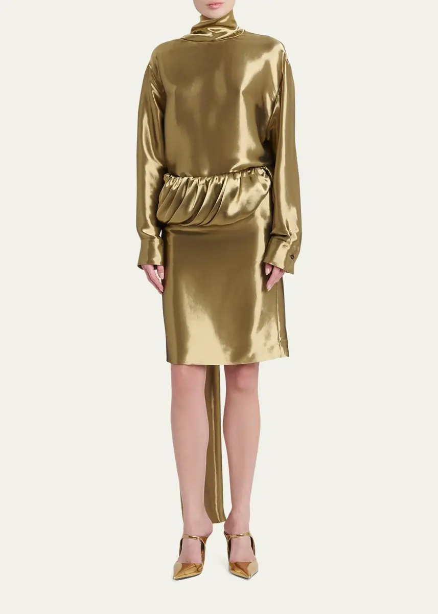 Ferragamo Metallic Wool Draped Turtleneck Shirt | Thumbnail 2 Ferragamo Metallic Wool Draped Turtleneck Shirt | Thumbnail 2