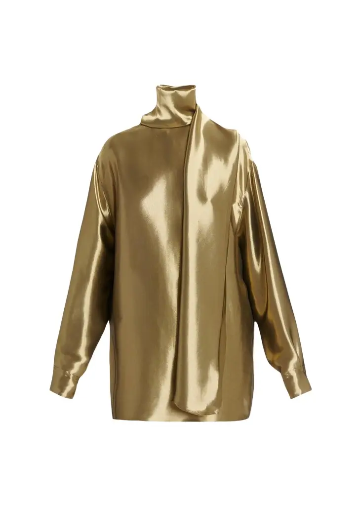 Metallic Wool Draped Turtleneck Shirt