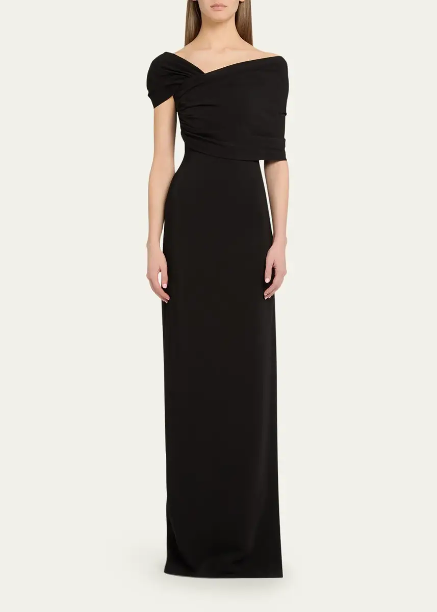 Oscar de la Renta Asymmetric Draped Off-The-Shoulder Column Gown | Thumbnail 2