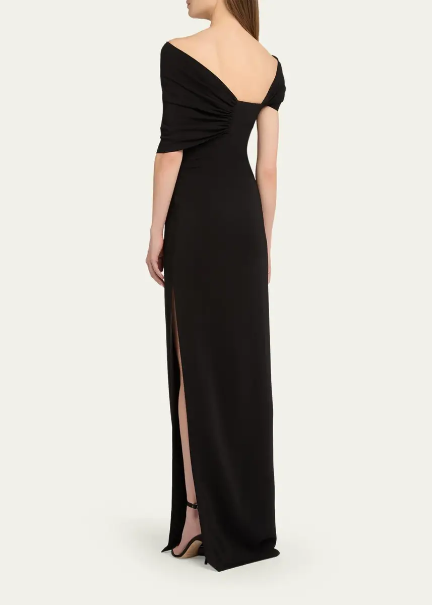 Oscar de la Renta Asymmetric Draped Off-The-Shoulder Column Gown | Thumbnail 3