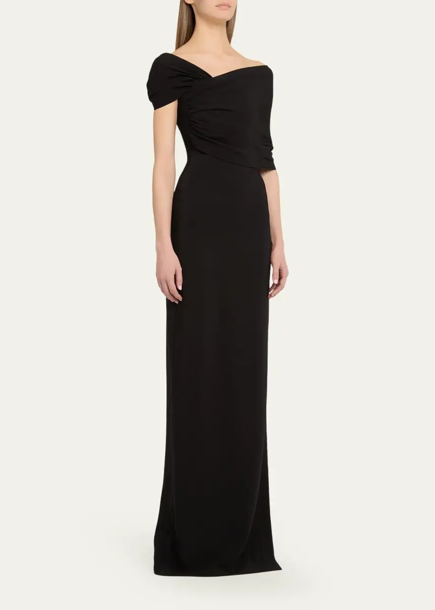 Oscar de la Renta Asymmetric Draped Off-The-Shoulder Column Gown | Thumbnail 4