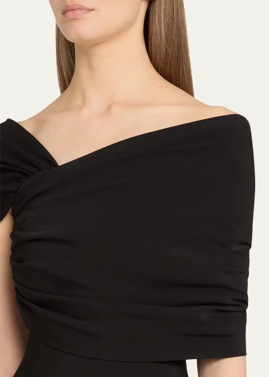 Oscar de la Renta Asymmetric Draped Off-The-Shoulder Column Gown | Thumbnail 5