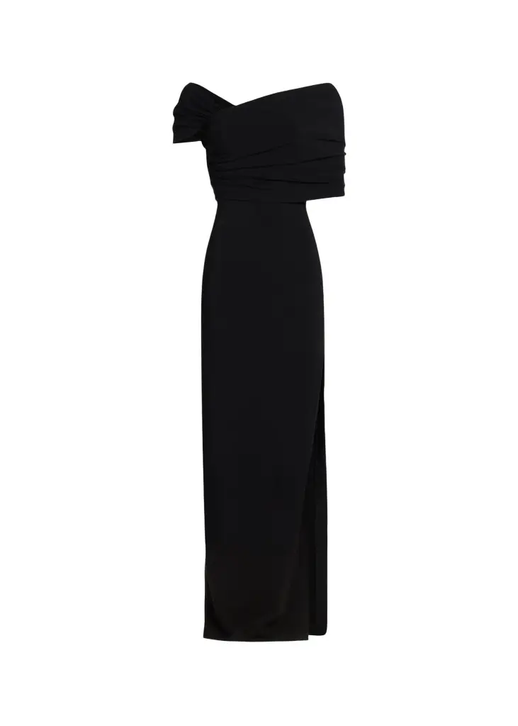 Asymmetric Draped Off-The-Shoulder Column Gown Asymmetric Draped Off-The-Shoulder Column Gown
