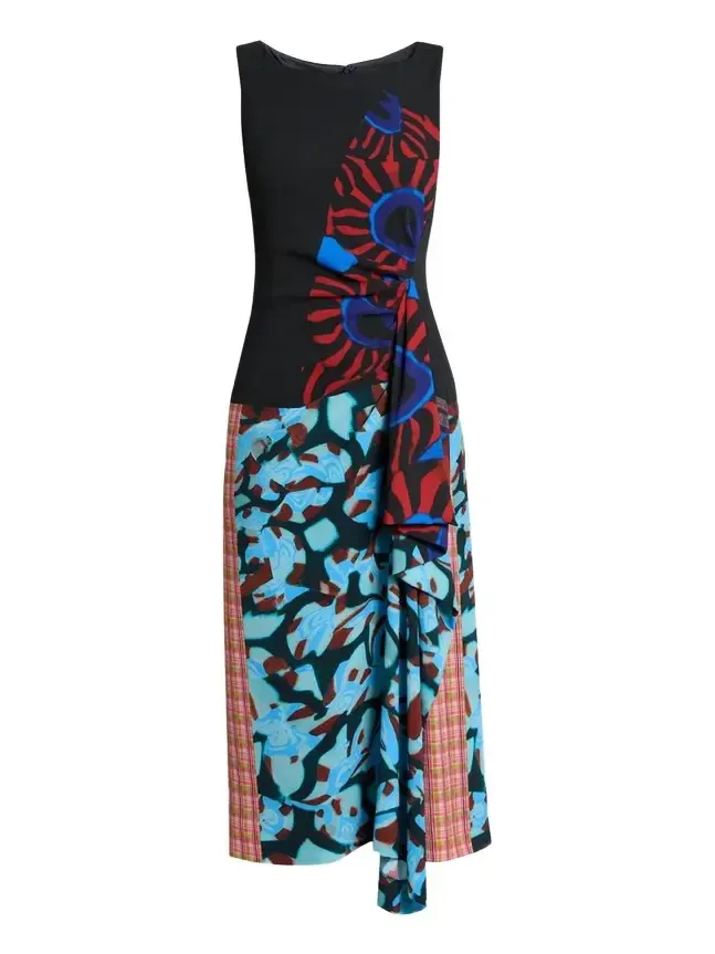 Dries Van Noten Dropps Patchwork Ruffle Sleeveless Midi Dress
