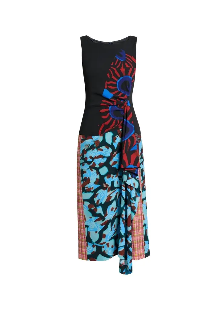 Dropps Patchwork Ruffle Sleeveless Midi Dress Dropps Patchwork Ruffle Sleeveless Midi Dress