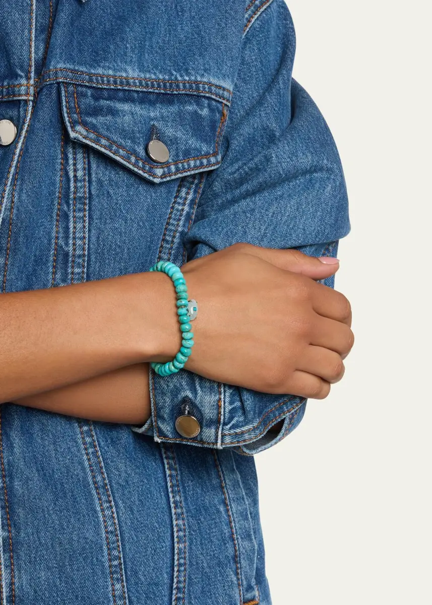 Sydney Evan 14K Carved Aquamarine Evil Eye on Turquoise Stretch Bracelet | Thumbnail 2