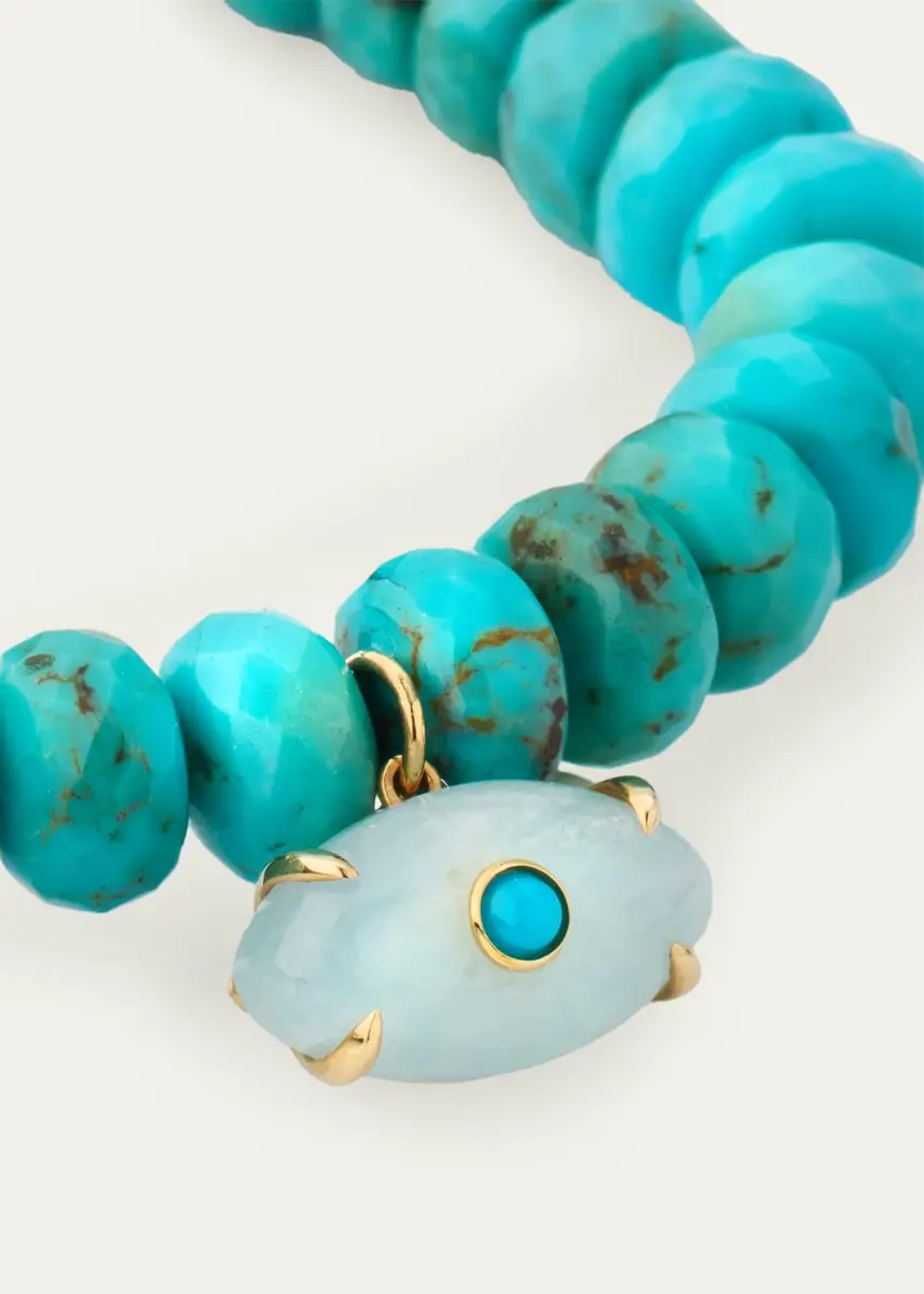 Sydney Evan 14K Carved Aquamarine Evil Eye on Turquoise Stretch Bracelet | Thumbnail 3