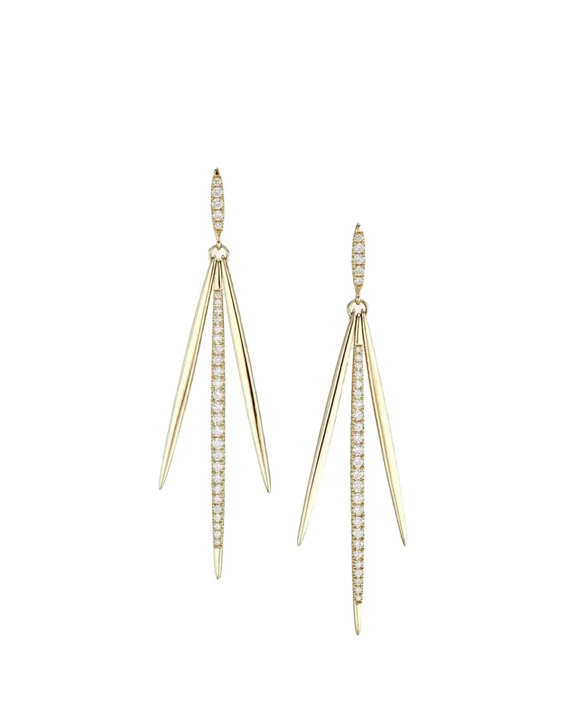 Sydney Evan 14K Diamond Needle Drop Statement Earrings