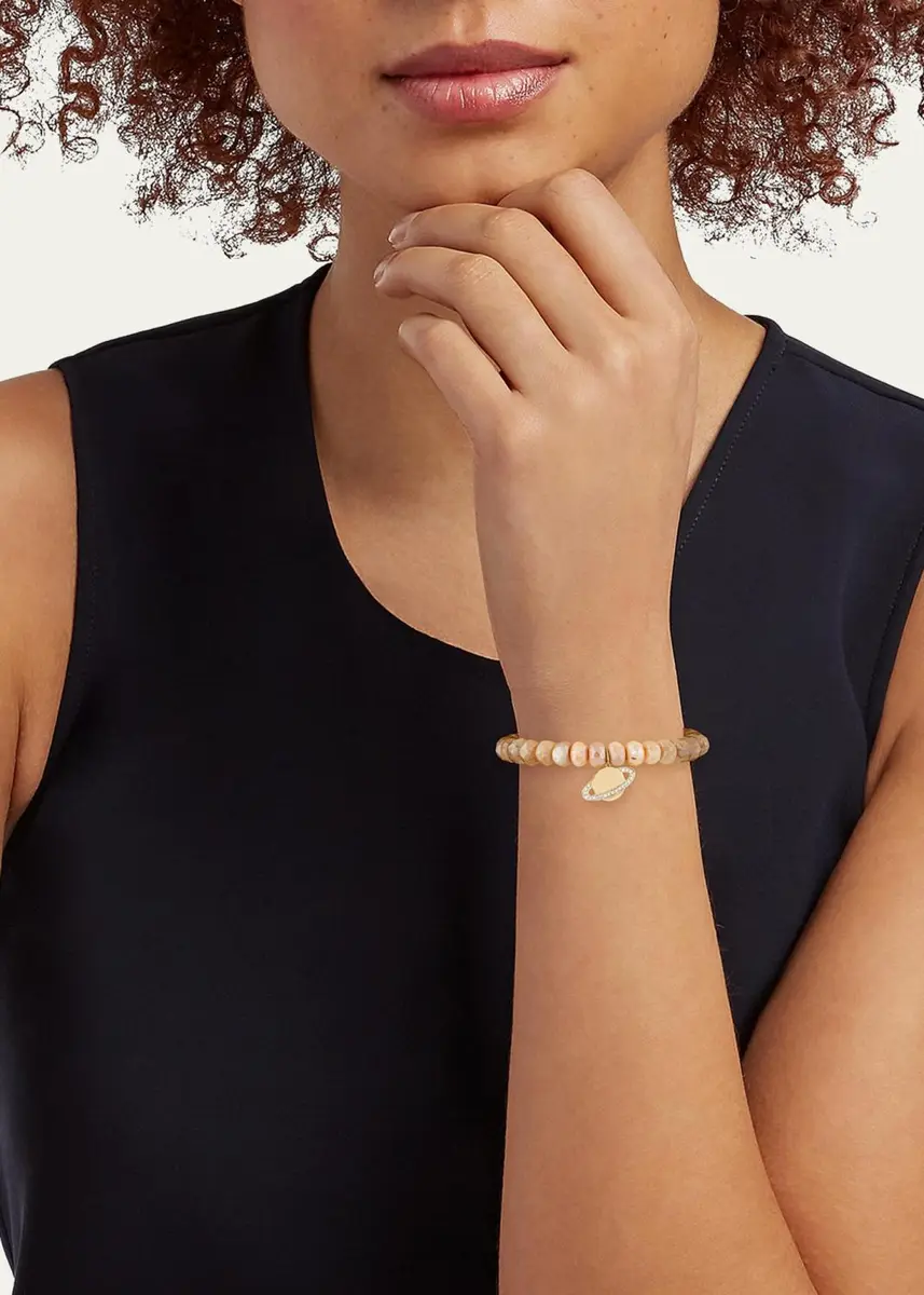 Sydney Evan 14K Yellow Gold, Sand Moonstone & 0.11 TCW Diamond Beaded Bracelet | Thumbnail 2