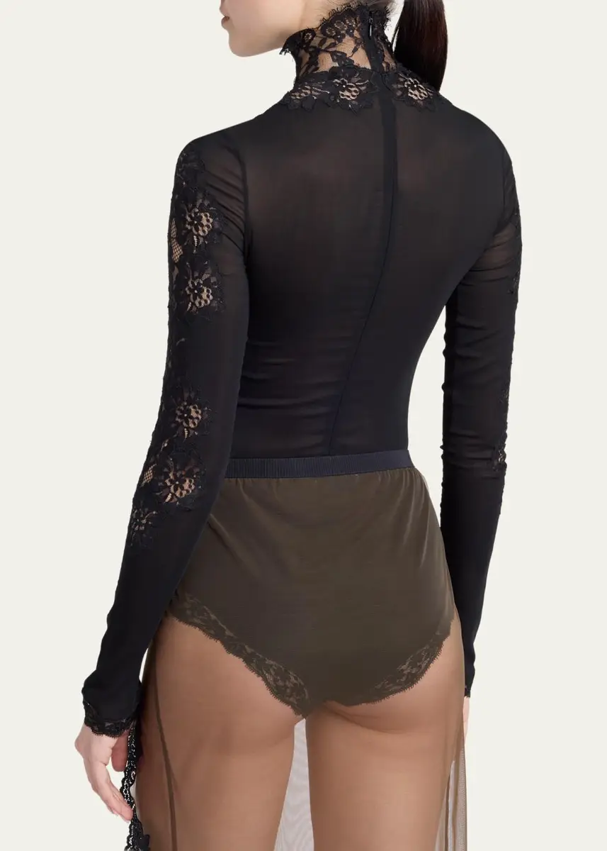 Valentino Garavani Turtleneck Lace & Jersey Long-Sleeve Bodysuit | Thumbnail 3 Valentino Garavani Turtleneck Lace & Jersey Long-Sleeve Bodysuit | Thumbnail 3