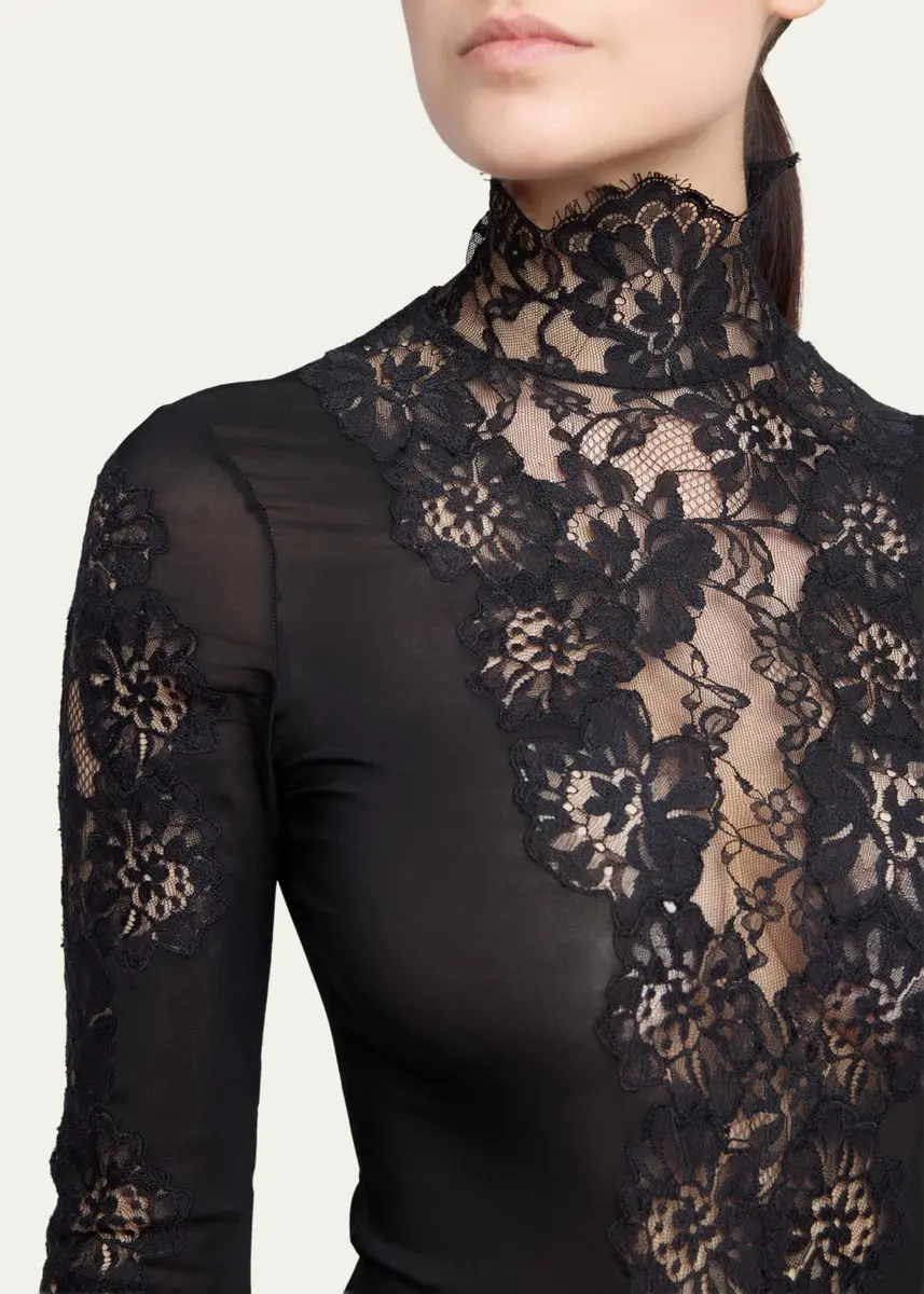 Valentino Garavani Turtleneck Lace & Jersey Long-Sleeve Bodysuit | Thumbnail 5 Valentino Garavani Turtleneck Lace & Jersey Long-Sleeve Bodysuit | Thumbnail 5