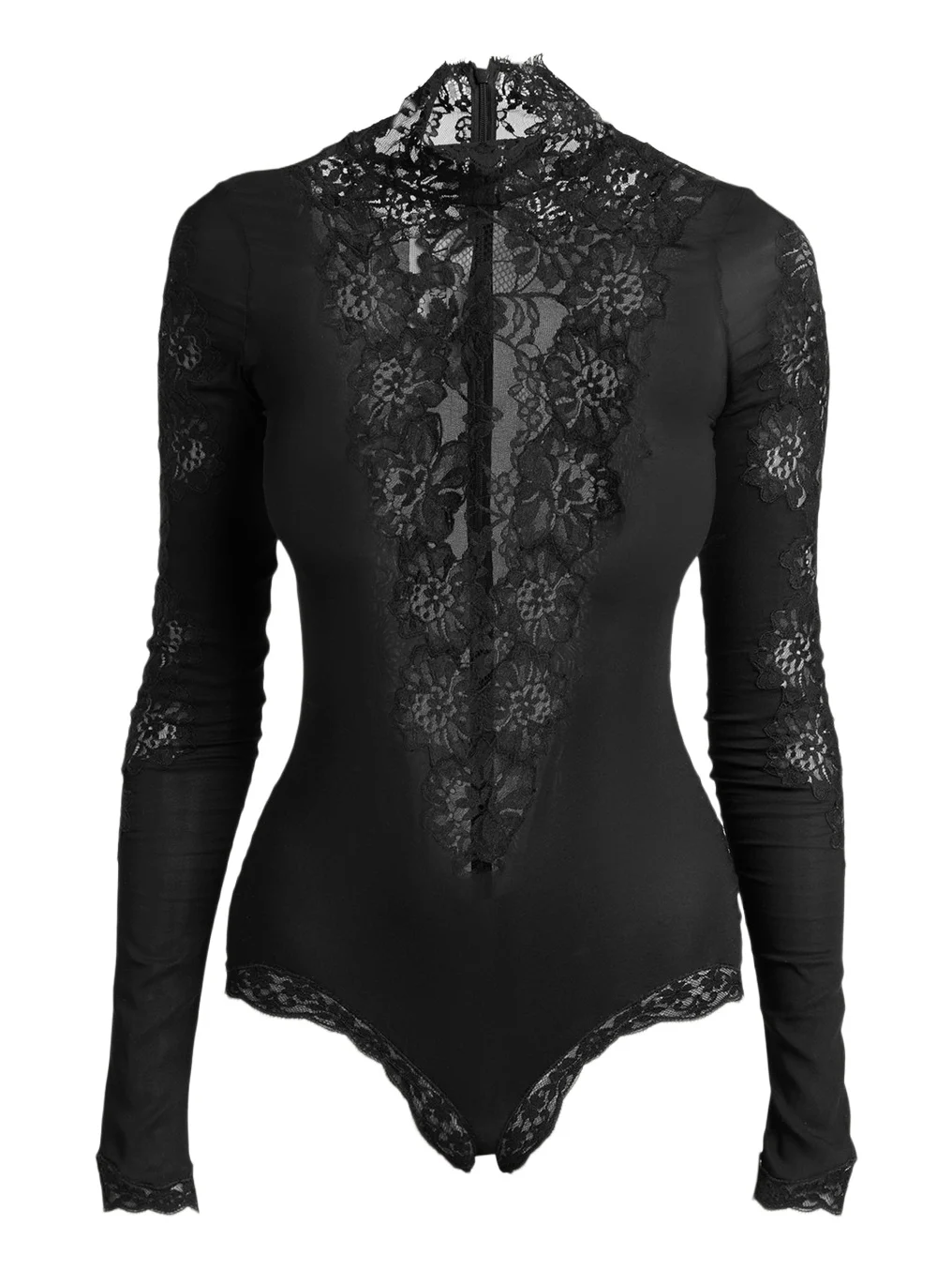 Valentino Garavani Turtleneck Lace & Jersey Long-Sleeve Bodysuit