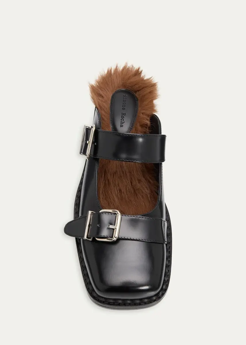 Simone Rocha Faux Fur Lined Leather Mary Jane Mules | Thumbnail 5 Simone Rocha Faux Fur Lined Leather Mary Jane Mules | Thumbnail 5