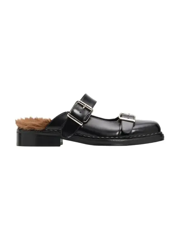 Faux Fur Lined Leather Mary Jane Mules