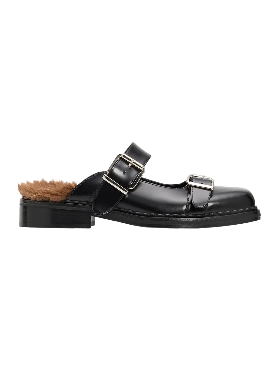 Simone Rocha Faux Fur Lined Leather Mary Jane Mules