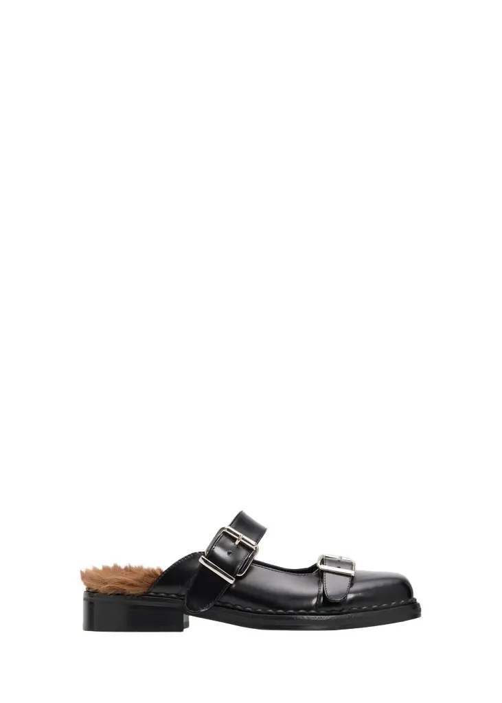 Faux Fur Lined Leather Mary Jane Mules Faux Fur Lined Leather Mary Jane Mules