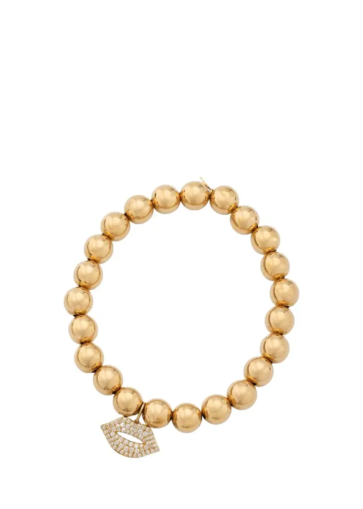 Sydney Evan 14K Diamond Medium Lips Charm on Gold Stretch Bracelet