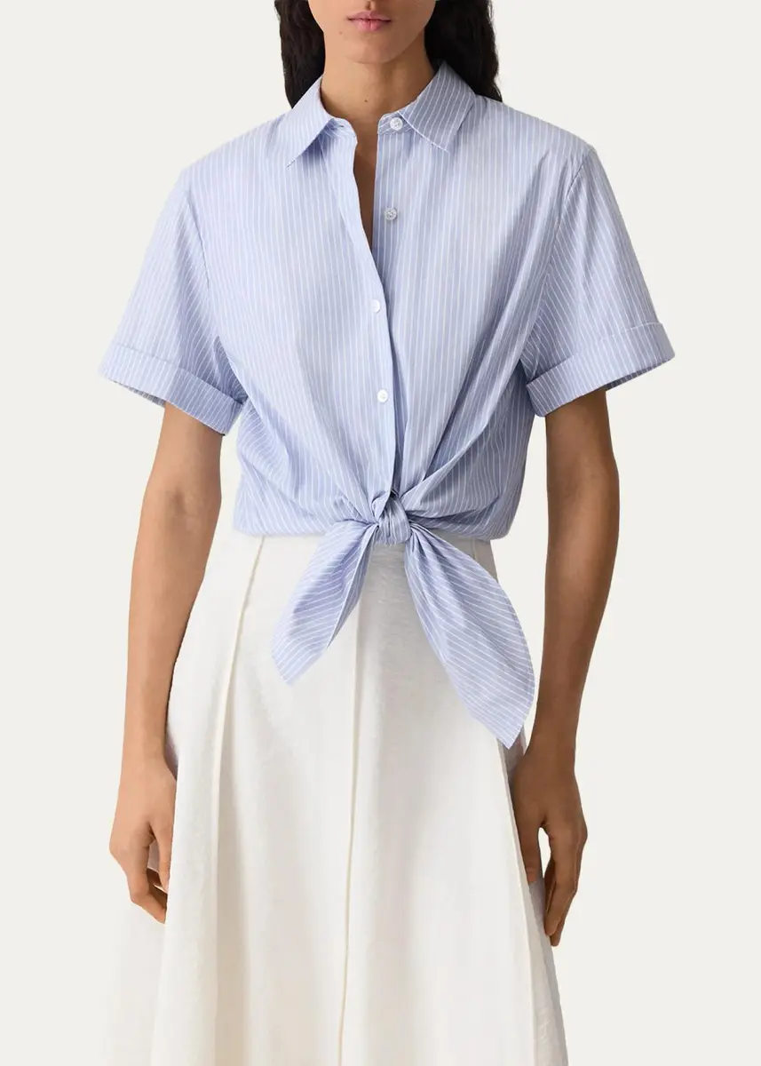 Theory Pinstripe Cotton-Blend Tie Shirt | Thumbnail 4 Theory Pinstripe Cotton-Blend Tie Shirt | Thumbnail 4