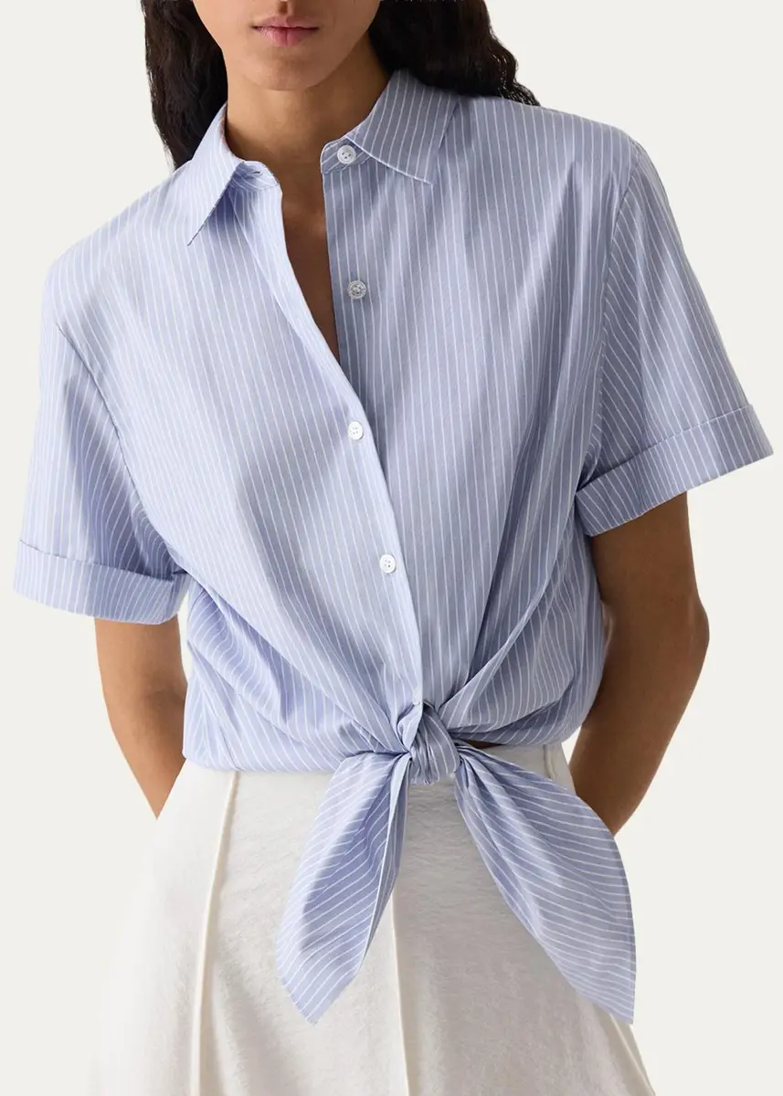 Theory Pinstripe Cotton-Blend Tie Shirt | Thumbnail 5 Theory Pinstripe Cotton-Blend Tie Shirt | Thumbnail 5