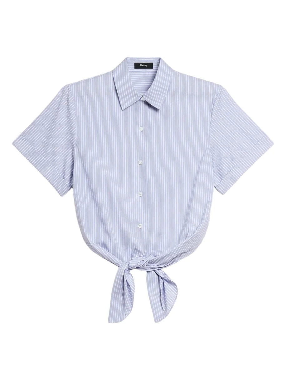 Theory Pinstripe Cotton-Blend Tie Shirt