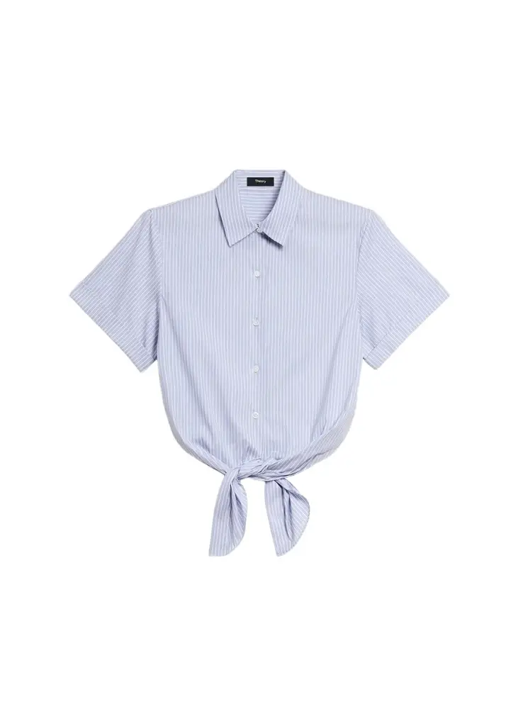 Theory Pinstripe Cotton-Blend Tie Shirt