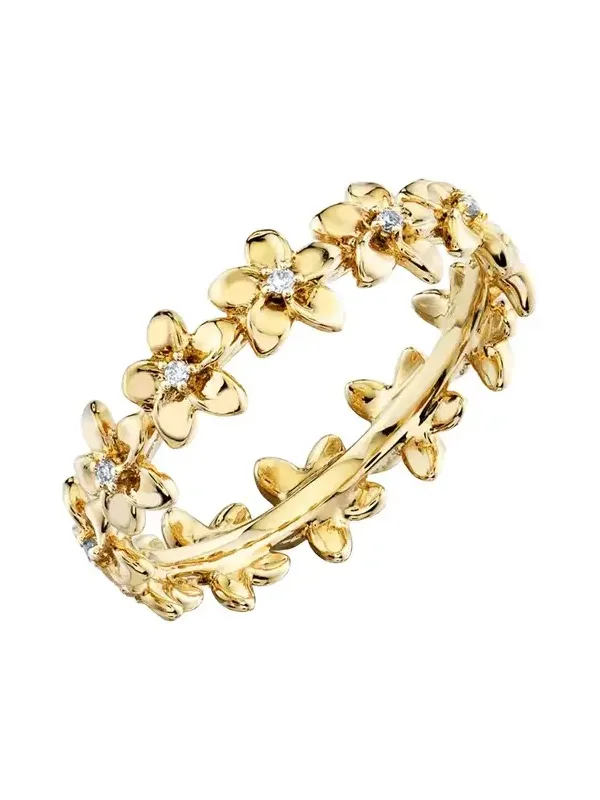14K Diamond Tiny Plumeria Eternity Ring