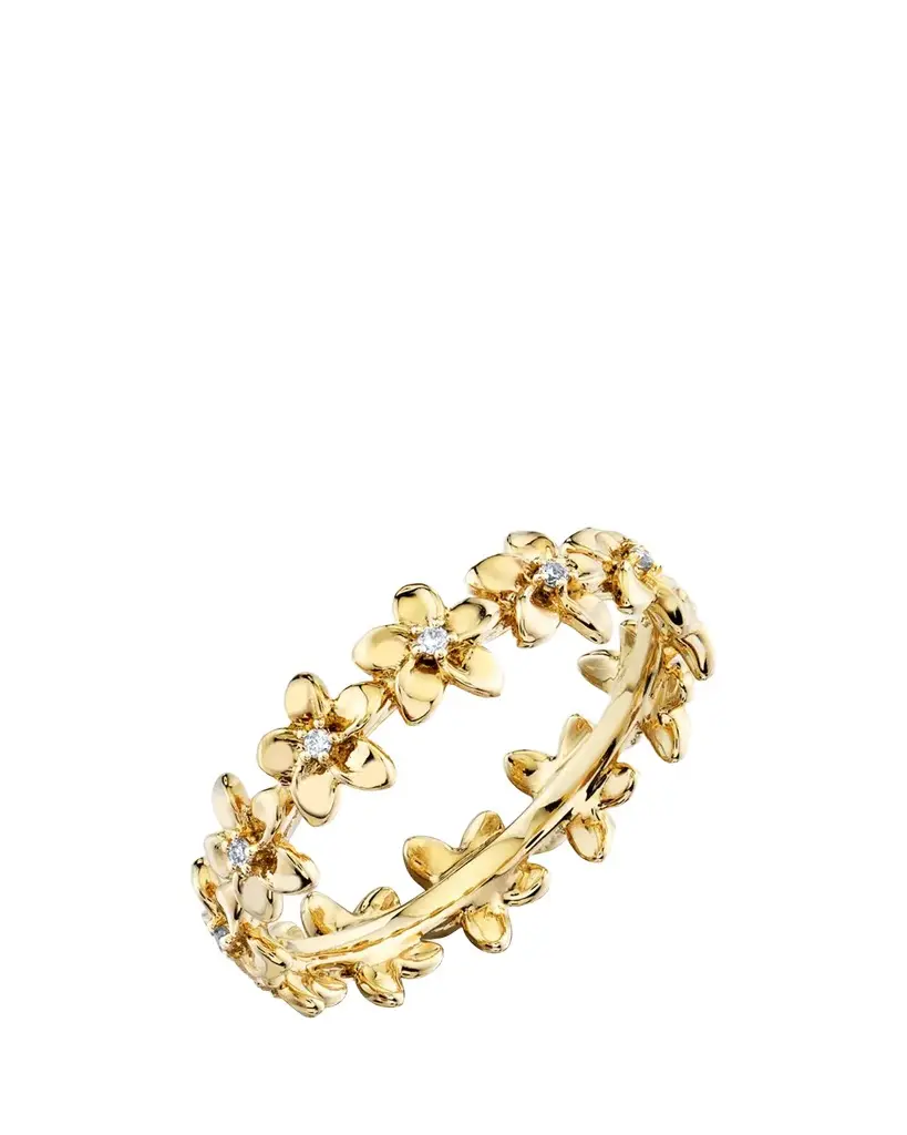 Sydney Evan 14K Diamond Tiny Plumeria Eternity Ring