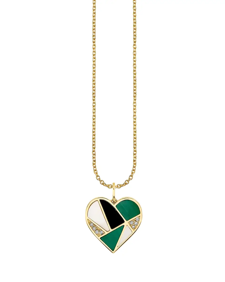 Sydney Evan 14K Mosaic Heart Charm Necklace with Diamonds | Thumbnail 2 Sydney Evan 14K Mosaic Heart Charm Necklace with Diamonds | Thumbnail 2
