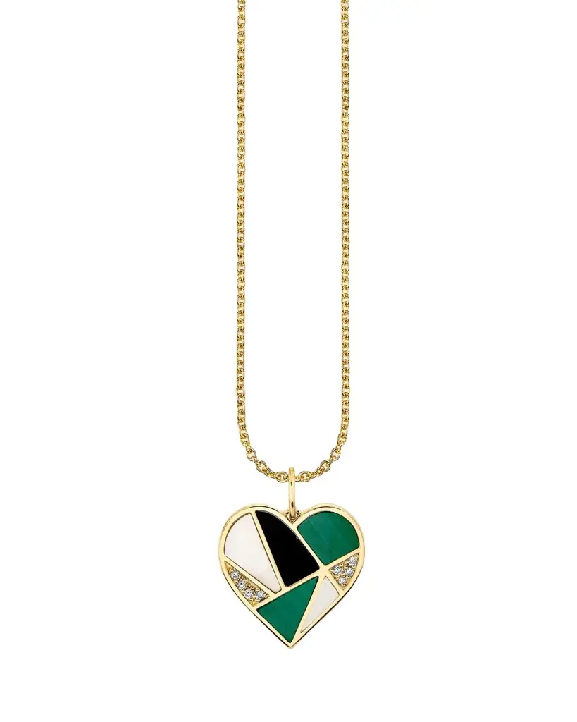 Sydney Evan 14K Mosaic Heart Charm Necklace with Diamonds